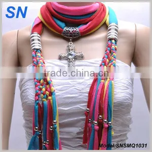 Fashion Pendant Jewelry Scarf With Alloy Pendant/Pendant Scarf thumbnail-1