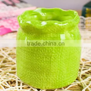 Ceramic Circular Sack Flower Pen Pot, Mini Pen Pot thumbnail-2