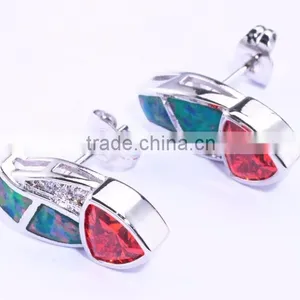 925 Sterling Silver Young Girl Triangle Opal Earring Red Ruby Stone Earring thumbnail-3