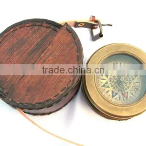 Nautical Brass Magnifying Glass Compass With Leather Case 13512 thumbnail-1