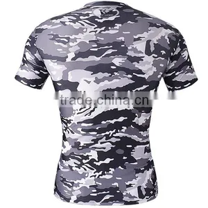 Crew Neck Sublimation Camouflage T-shirt Fitness Compression Sports Camo t Shirt thumbnail-2