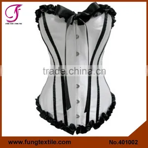 401002 Woman Satin Overbust Steel Boned White Orchard Corset thumbnail-1