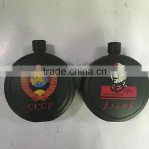 42oz Round Hip Flask With Print Logo and Spray Pain Coating Then in Leather Bag. thumbnail-5