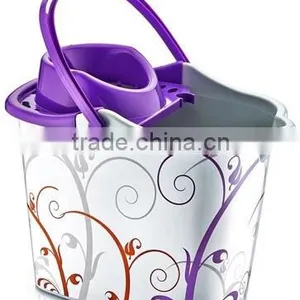 Plastic Cleaning Bucket Very Good Design With Plastic Handle With Its Squeezer and 4 Wheels Under thumbnail-1