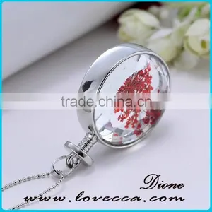 Silver ROUND Pendant Necklace With Flower Design Wholesale Fashionable Jewelry thumbnail-5