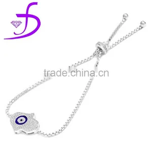 Wholesale 925 Silver Rose Gold Plating Diamond Hand of Fatima Tennis Adjustable Bracelet thumbnail-1