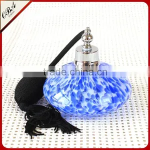 Handmade Vintage France Art Deco Glass Airbag Perfume Bottle / Blue Point Empty Scent Bottle thumbnail-1