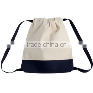 Wholesale Promotional Blank Canvas Two Tone Drawstring Sport Bag Backpack thumbnail-6