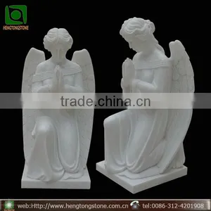 White Marble Kneeling Pray Angel Statue Headstone thumbnail-1