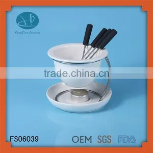 FONDUE SET WITH FORK - Tea Light Porcelain Melting Pot w/ Fondue Dippers,chocolate Fondue With Iron Stand thumbnail-1