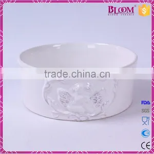 White Glazed Round Ceramic Pet Food Bowl thumbnail-2