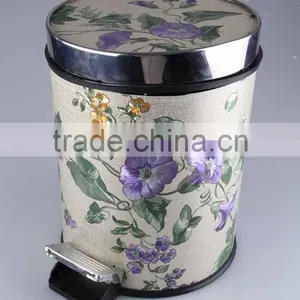 Printed Plastic Trash Can Stainless Steel Pedal Rubbish Bin Household Garbage Can thumbnail-1