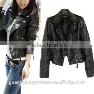 Womens Slim Biker Motorcycle PU Soft Leather Zipper Jacket Coat thumbnail-1