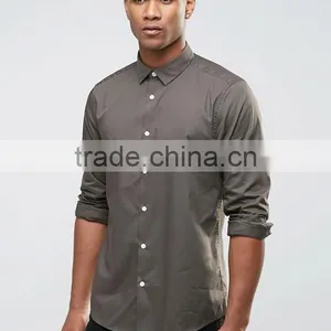 Custom Long Sleeve Spread Collar Mens Pre-Shrunk 55% Cotton 45% Polyester Breathable Comfort Fit Casual Grey Plain Shirts thumbnail-1