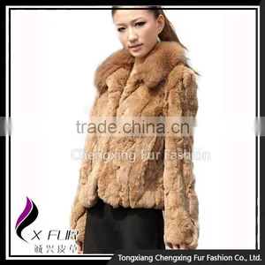 CX-G-A-70 High Quality Rex Rabbit Fur With Fox Fur Collar Women Coat/ Winter Jacket thumbnail-6