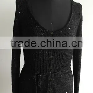 Ladies Black Sequins Yarn Knit Cardigan Sweater Factory thumbnail-1