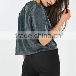 Wholesale Fashion Metallic Shimmer T-shirt Women thumbnail-2