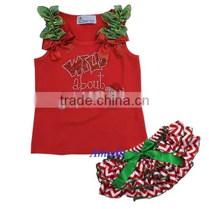 Xmas Baby Red Chevron Bloomers Rhinestone Wild About Santa Tank Top Outfit 3-12M thumbnail-1