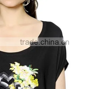 New Latest Design Floral Embroidery T-Shirts for Women,Top Quality Cotton Embroidery Short Sleeve T-shirts thumbnail-5