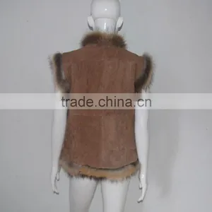 SJ185-01 UK Design Tongxiang Fur Big Raccoon Collar Suede Vests thumbnail-5
