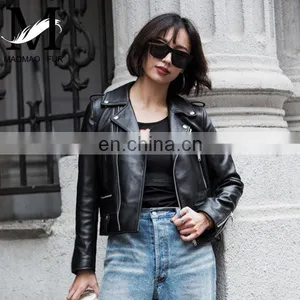 New Design High Quality Custom Sheep Leaher Jacket Black Women Soft Shell Jacket thumbnail-1