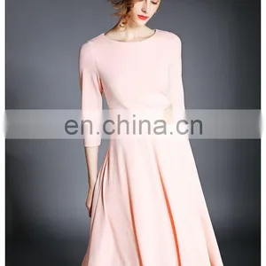 Ladies High Quality Three Quarter Sleeve Solid Knit Dress, Swing Dress Wholesale thumbnail-2