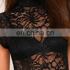 2017 Short Sleeve Black Slimming Lace Bodysuit for Women thumbnail-2