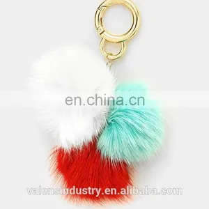 OEM Custom Colorful Fluffy Fox/Rabbit Fur Pom Pom Ball Keychain Pom Poms Pendant for Woman Cellphone/handbag/hats/Car thumbnail-1