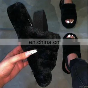 Amazon Hot Sale Factory Price Fashion Women Indoor Soft With the Faux Fur Furry Slipper for Ladies thumbnail-5
