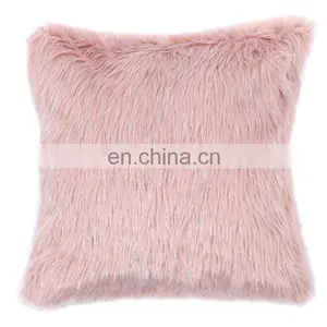 Custom Latest Design Pink Cover Fur Plush Body Car Waist Cushion /pillow Shaggy Faux Fur Cushion With Metallic Yarn thumbnail-1
