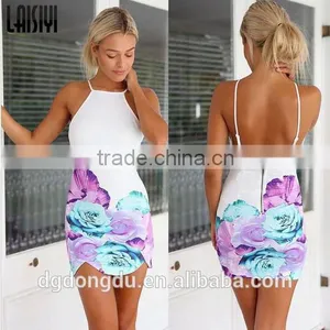 Free Shipping 2015 Fashion Women White Print Backless Sexy Dress Lady Celebrity Evening Casual Party Prom Club Dresses Vestidos thumbnail-3