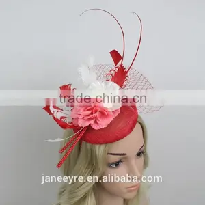 Elegant Red Color Wedding Party Hat Fascinator Sinamay Hat For Women thumbnail-1