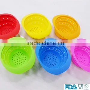 FDA&LFGB Silicone Folding Bowl Vegetables Fruit Drain Bowl Silicone Strainer Bowl thumbnail-1