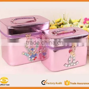 Pink Leahter Makeup Cosmetics Studio Case Jewelry Storage Organizer,Beauty Vanity Train Case thumbnail-1