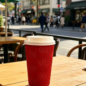 Biodegradable Custom Logo Double Ripple Wall Hot Coffee Paper Cup With Lid thumbnail-3