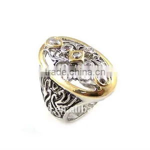 New Antique Silver Plated 2Tone Retro Rhinestones Ring thumbnail-1