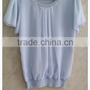 Simple Chiffon T-shirt Short Sleeve Knitting Wear With Chiffon Stitching thumbnail-1