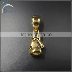 Stainless Steel Gold Plated Boxing Gloves Pendant 24" Cuban Necklace Chain thumbnail-1