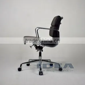 Replica Charles Low Back Desk Chair- Black Color Genuine Leather thumbnail-3