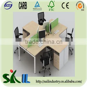 Modern Office Desks Four People Wood Computer Workstation thumbnail-2