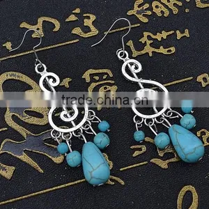 Vintage Music Notes Shape Turquoise Pendant Earrings Jewelry For Women thumbnail-6