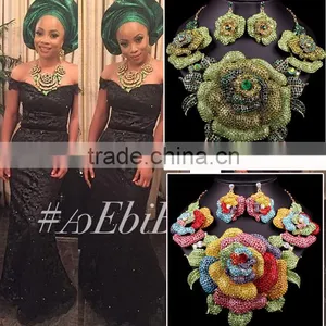2016 Big Flower Bridal Wedding Jewelry Set/ African Statement Rhinestone Jewelry Set Quality Choice thumbnail-1