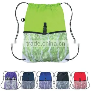 Promotional Drawstring Backpack With Mesh Pocket - 13.5"w x 18"h thumbnail-1