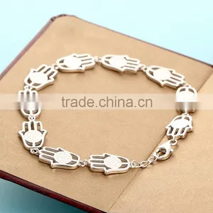 925 Sterling Silver Blue Opal Hamsa Hand Shape Bracelet SBI160W thumbnail-4
