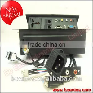 Conference Table Conceal Socket for Desktop Button Pop Up Power Socket Box With VGA/HDMI Wires Connected Plug thumbnail-3