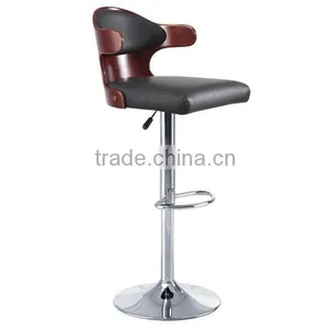 Black Leather Modern Wood Bar Chair for Home Use thumbnail-2