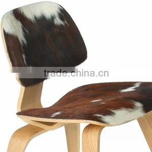Molded Plywood Chair Cow Leather, Real Leather Upholstered Chair, Genuine Leather Cover Lounge Chair thumbnail-4