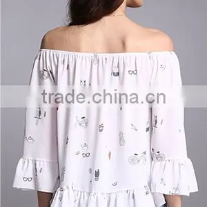 Pretty Steps 2016 Hot Sale Animal Printed Shirt Women Blouses And Ladies Autumn Tops Off The Shoulder Tops thumbnail-2