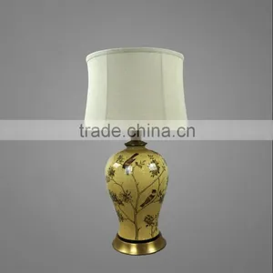 Antique Brass Metal Base And Ceramic Body With Fabric Lampshade Bedside Table Lamps Decorative Table Lamp thumbnail-1