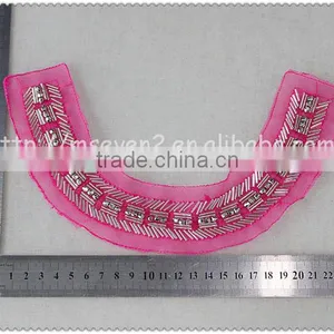 2016 New Design Handmade Red Net Fabric Beaded Collar, Crystal Tube Round Beads Collar thumbnail-2